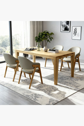 Esszimmer-Set Eichenholz Tisch 200x100 cm mit 4 graubraunen